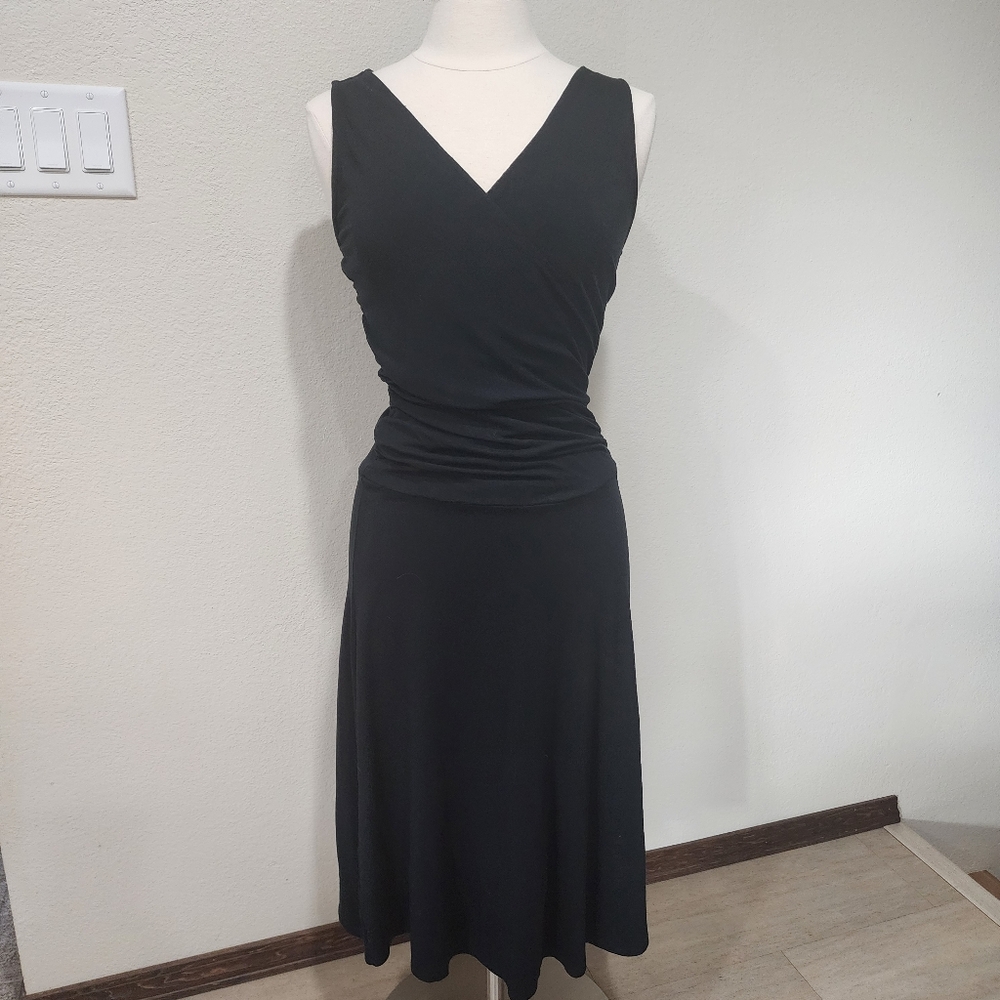 Cabi After Five Dress Black Front Wrap Ruched Sleeveless #497 Rayon Knit size M